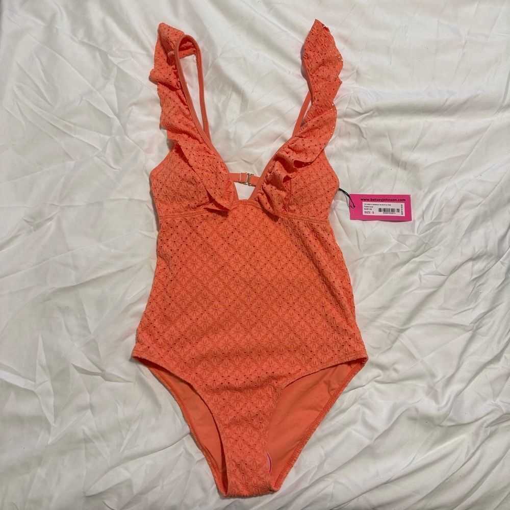 Betsey Johnson Deep V Swimsuit with Ruffled Trim